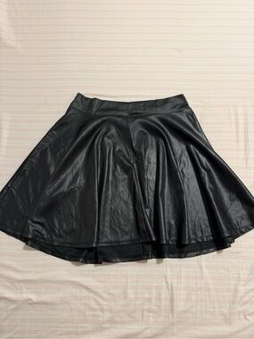 Black Faux Leather Flared Skirt